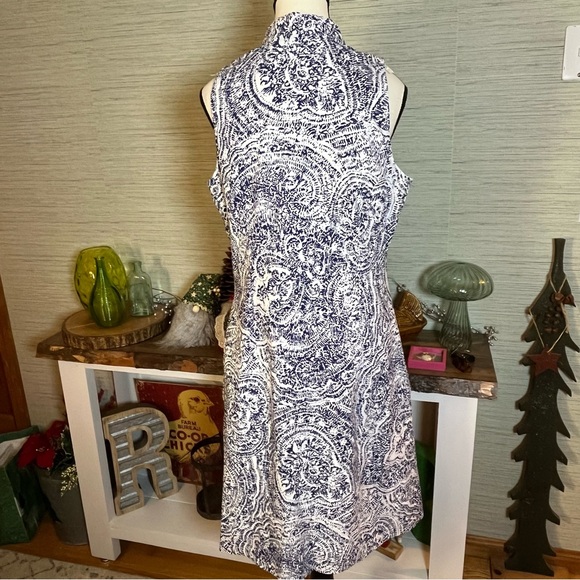 Sara Campbell Paisley Tie Front Shirt Dress Women’s Size L Blue White Preppy USA - Picture 5 of 8